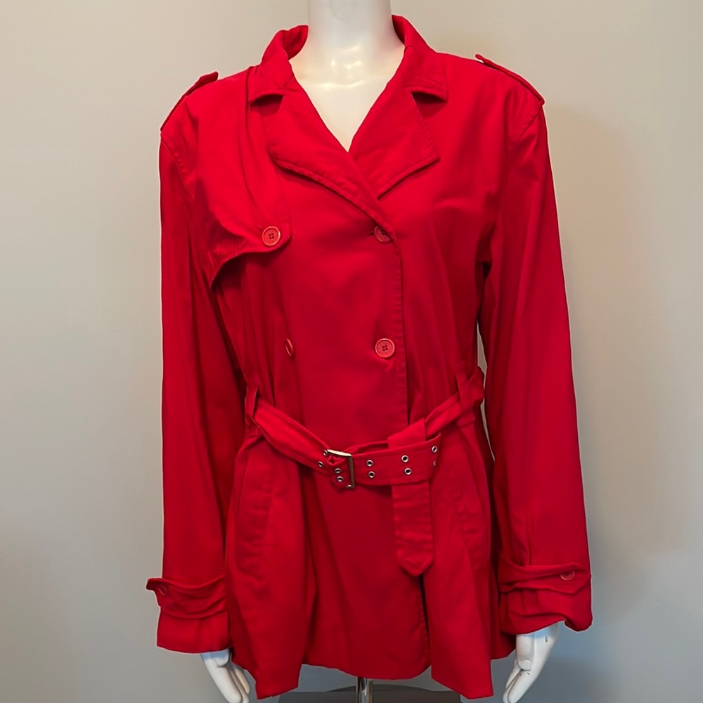 Mac and Jac Classic Vintage Y2K Red Doublebreasted Belted Trench Coat Jacket 14